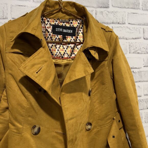 Steve Madden Women SZ S Rust Brown Double Breasted Faux Suede Trench Coat lined - Picture 3 of 12